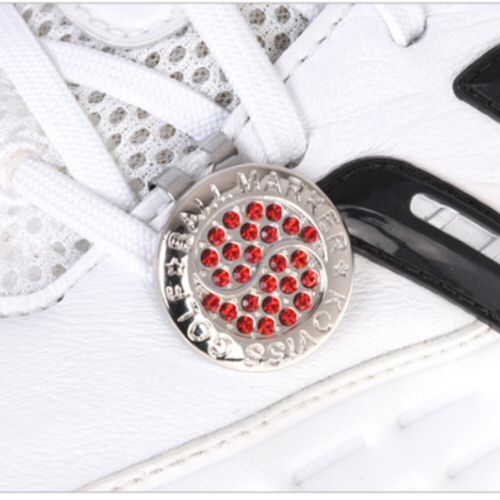 light siam red Crystal Golf Ball Marker Swarovski Elements,Crystal Golf Ballmarker Swarovski crystal stones elements,Crystal Golfballmarker gift present golf event tournament prize,crystal golfballmarker glamorous elegant golf accessory,powerful magnet clip stainless steel