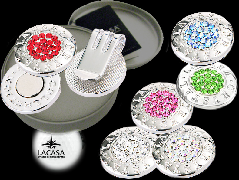 Equipped powerful magnetic clip sparkling Crystal golf ball marker magical eye-catcher on the green cap golf shoe, black blue red green pink or crystal color chic trendy Crystal Golf Ball Marker dressed up sparkling Swarovski elements perfect accessory many occasion